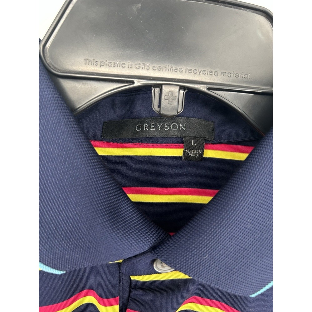 Greyson Striped Short Sleeve Polo Shirt Colorful Performance Logo Size Large - Picture 3 of 6